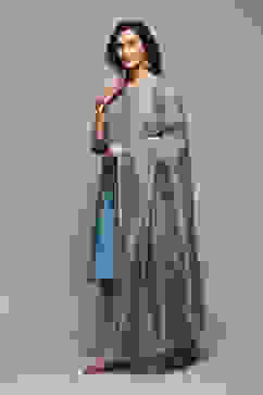 Earthy Blue Cotton Silk Straight Kurta Palazzo Suit Set image number 5