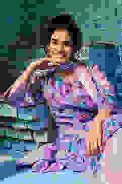 Pink & Purple Cotton Blend Kalidar Kurta Palazzo Suit Set image number 0