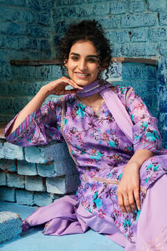 Pink & Purple Cotton Blend Kalidar Kurta Palazzo Suit Set image number 0