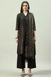 Black Art Silk Straight Kurta Palazzo Suit Set image number 8