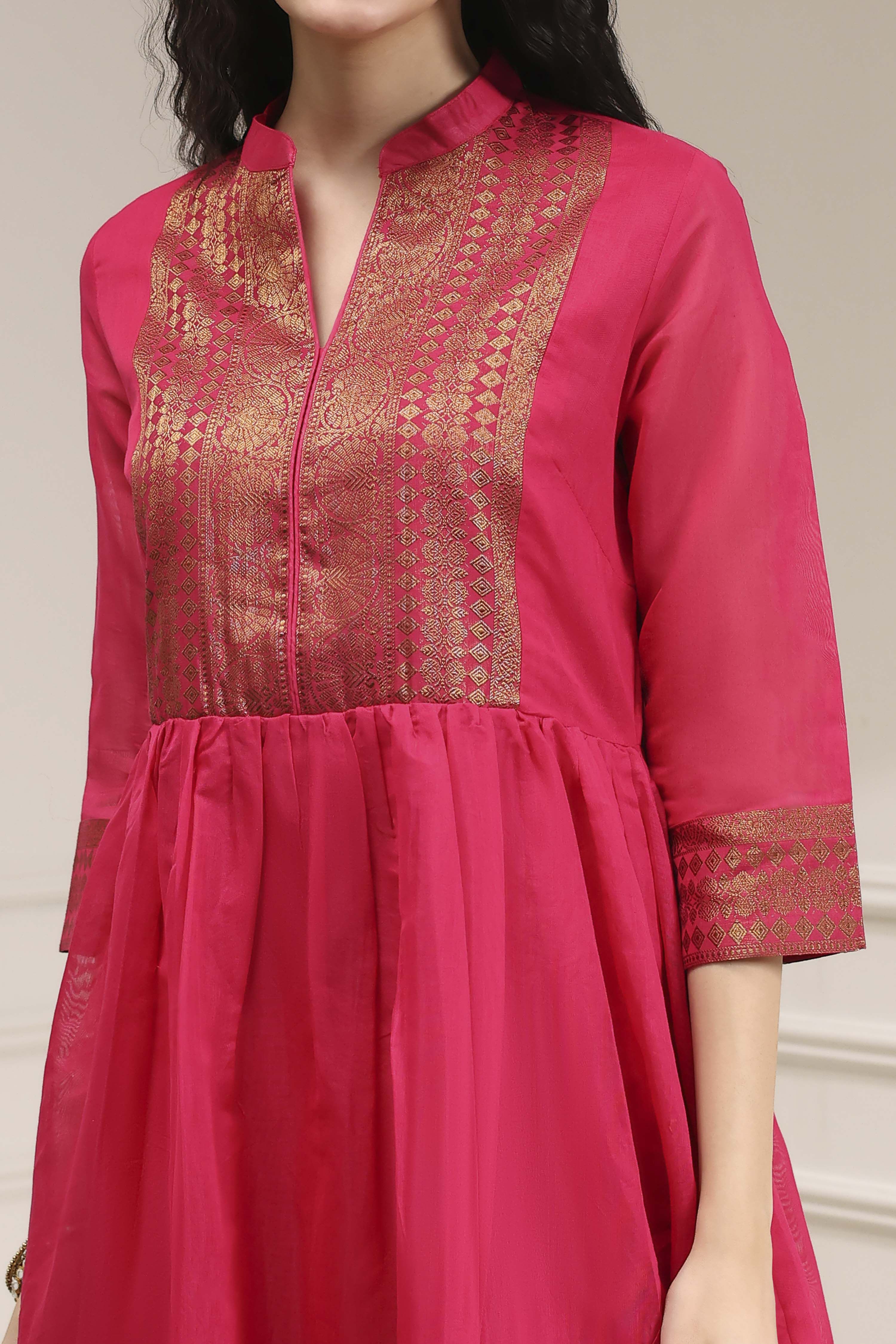 Fuchsia Yarn-Dyed Flared Kurta image number 1