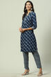 Indigo LIVA Straight Printed Kurta image number 2