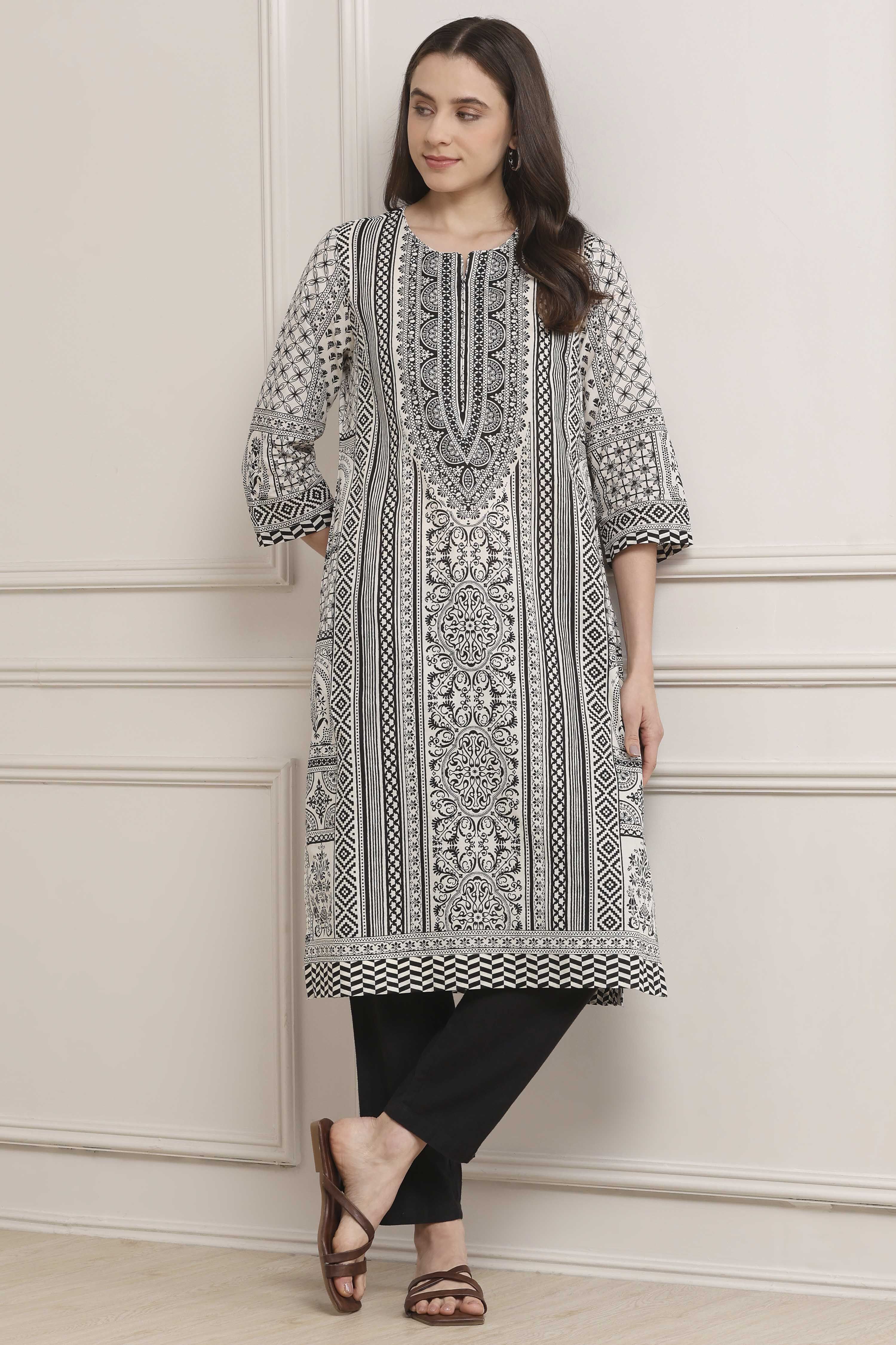 Black Cotton Straight Kurta image number 0