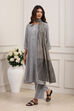 Grey Polyester Striped Straight Kurta Set image number 0