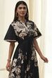 Black Cotton Floral Flared Dress image number 1