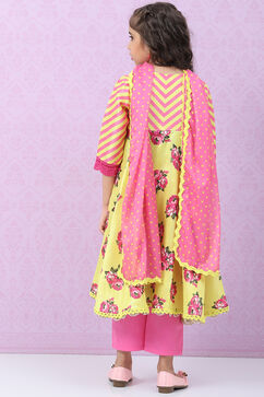 Lime Green Art Silk Flared Kurta Regular Pant Suit Set image number 4