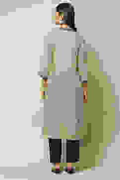 Beige & Black LIVA Straight Printed Kurta image number 4