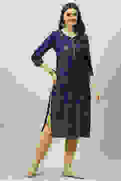 Royal Blue LIVA Straight Printed Kurta image number 2