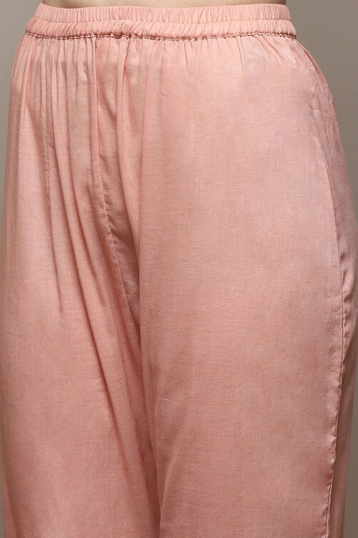 Peach Cotton Blend Printed Unstitched Suit Set image number 3