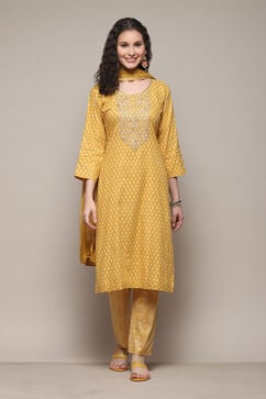 Yellow Cotton Machine Embroidered Unstitched Suit Set image number 8