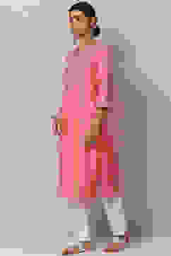 Fuchsia Straight Nylon Viscose Kurta image number 5