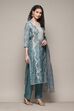 Blue Chanderi Unstitched Suit Set image number 3