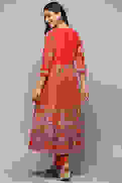 Coral Cotton Anarkali Suit Set image number 5