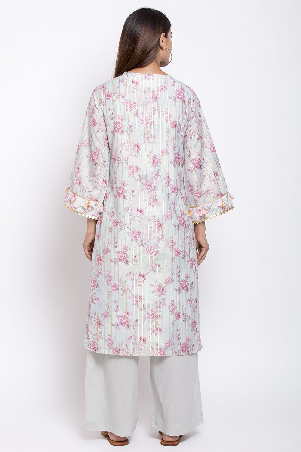 Grey Poly Metallic Straight Kurta Palazzo Suit Set image number 5