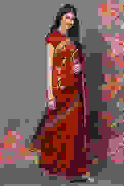 Rohit Bal Maroon Chanderi Silk Solid Saree With Blouse image number 2