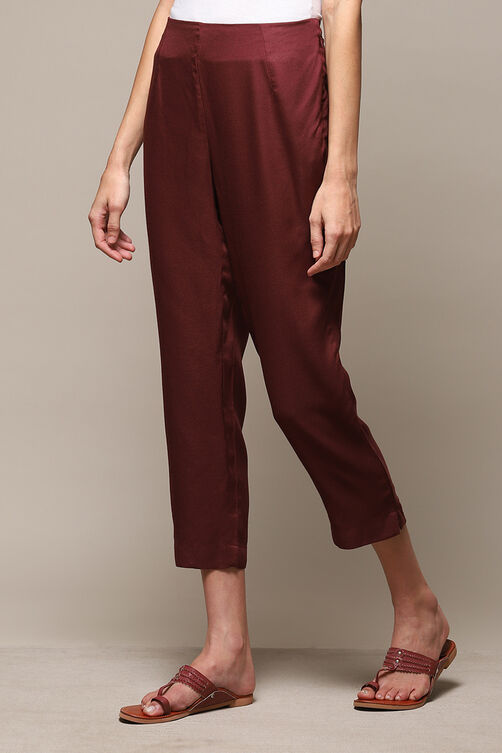 Brown LIVA Solid Pants image number 2