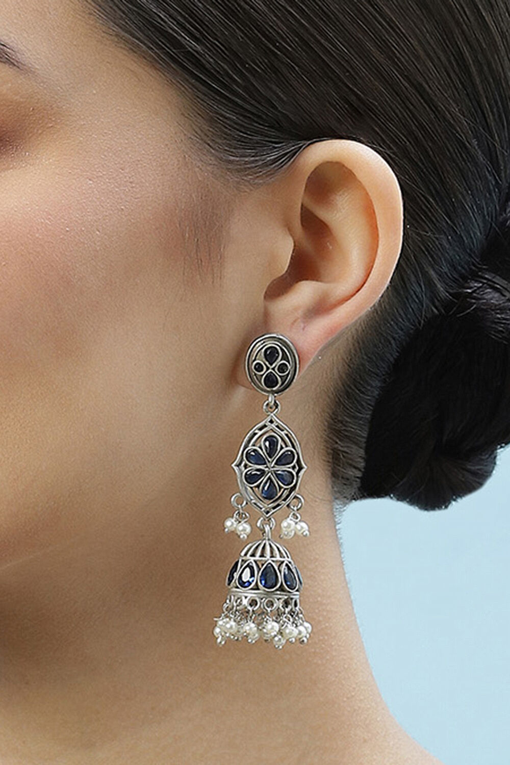 Oxidised Blue Brass Earrings image number 1