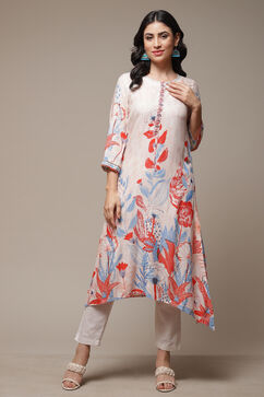 Ecru Rayon Straight Printed Kurta image number 1