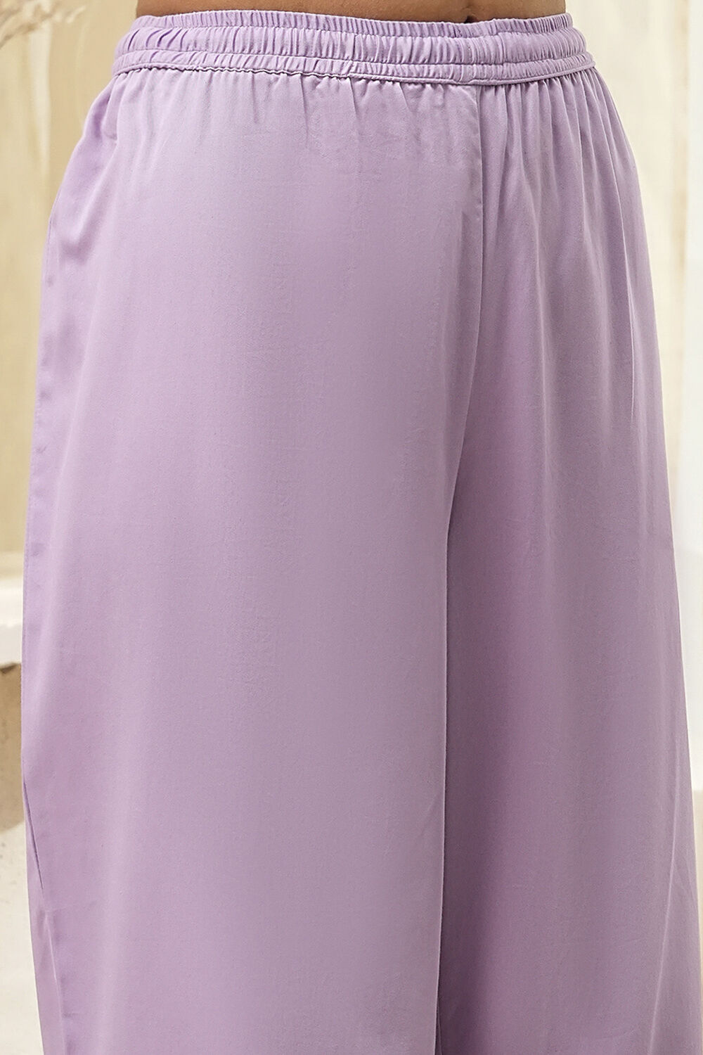 Lavender Cotton Silk Embroidered Straight Suit Set image number 2