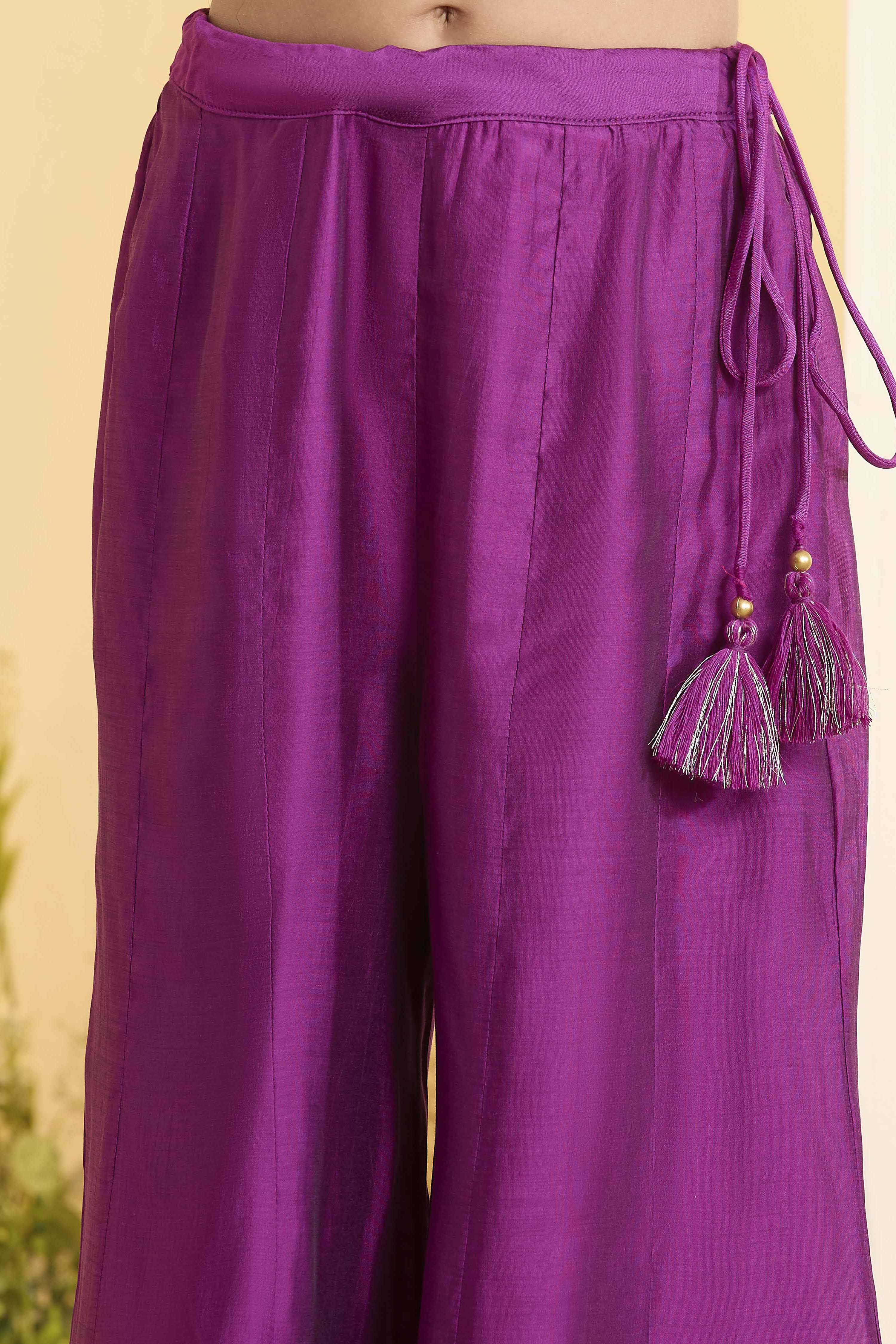 Purple Viscose Rayon Floral 3 Piece Co-ord Set image number 2