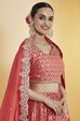 Coral Silk Kalidar Lehenga Set image number 0