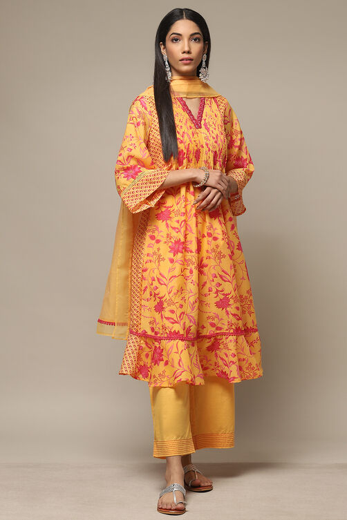 Mango Cotton Blend Gathered Kurta Palazzo Suit Set image number 7