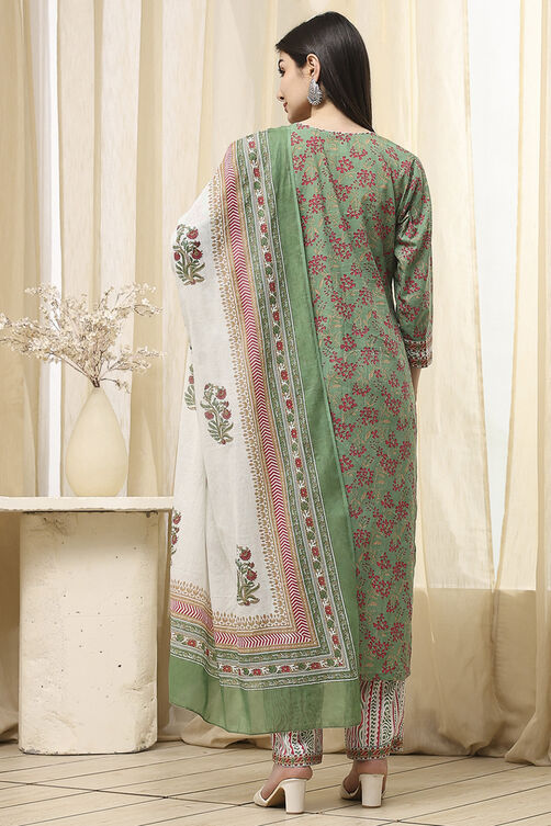 Royal Blue Cotton Screen Print Unstitched Suit Set image number 5