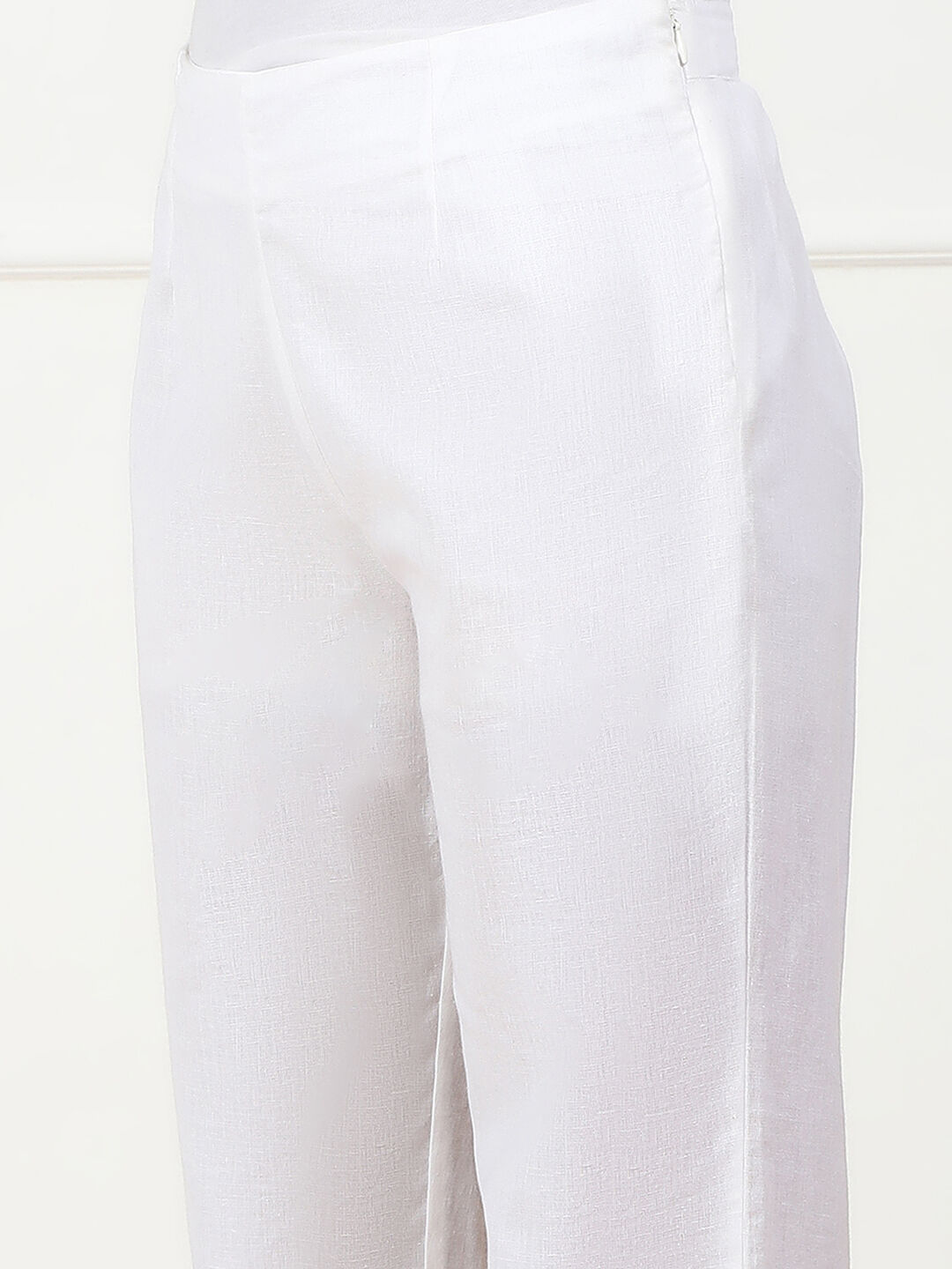 White Cotton Blend Slim Pants image number 1
