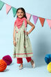 Green Cotton Flared Kurta Straight Palazzo Suit Set image number 5