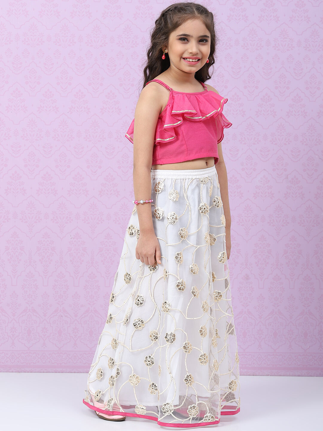 Peach Art Silk Layered Lehenga Set image number 5