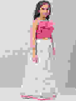 Peach Art Silk Layered Lehenga Set image number 5