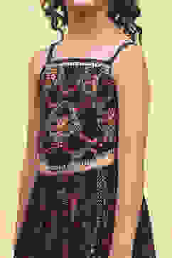 Black Polyester Printed Kalidar Lehenga Set image number 1