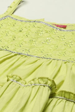 Lime Green Cotton Tiered Kurta Straight Palazzo Suit Set image number 1