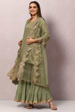 Moss Green Nylon Straight Suit set image number 0