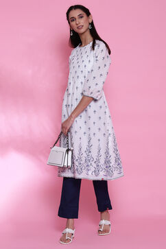 White And Blue Cotton Printed Kurta Dress image number 6