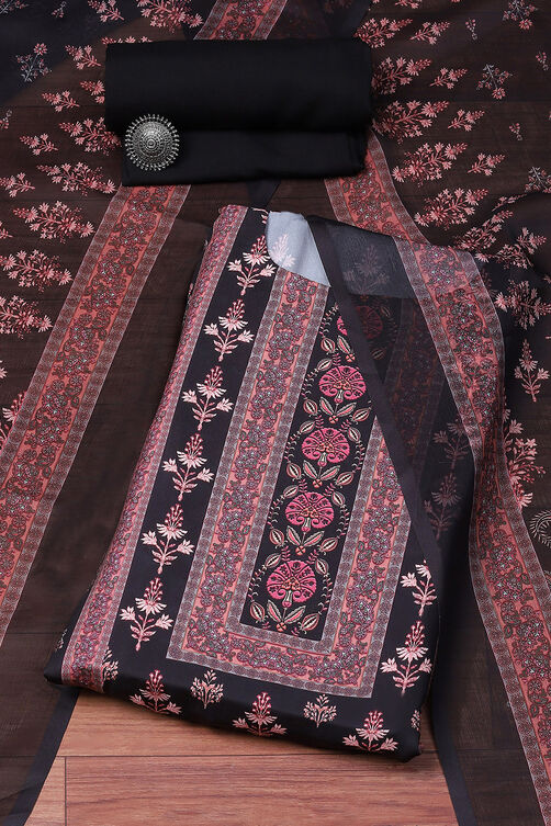 Black Cotton Blend Digital Print Unstitched Suit Set image number 0