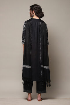 Black Cotton Straight Kurta Palazzo Suit Set image number 4