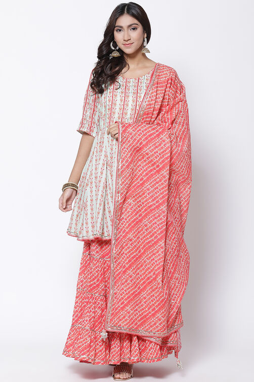 Aqua Coral Cotton Sharara Kurta Garara Suit Set image number 6