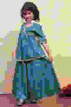 Teal Green Printed Peplum Lehenga Set image number 3