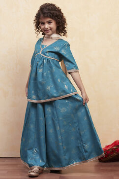 Green Polyester Peplum Lehenga Set image number 3