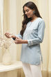 Blue Cotton Embroidered Straight Short Kurta image number 2