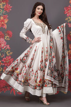 Rohit Bal Ivory Cotton Silk Anarkali Printed Suit Set image number 5