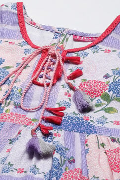 Lavender Rayon Flared Printed Dress image number 1