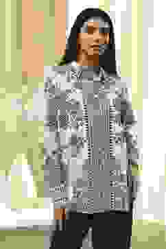 Off-White and Black Cotton Printed Straight Shirt image number 0