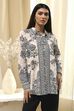 Off-White and Black Cotton Printed Straight Shirt image number 0