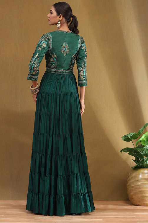 emerald green dress indian Emerald Green silk beaded indian / pakistani