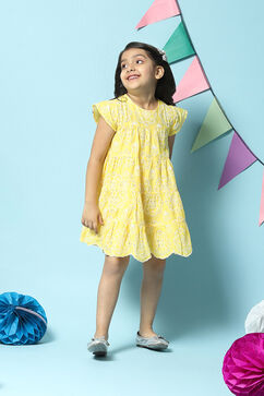 Yellow Cotton Tiered Dress image number 2