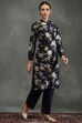 Rohit Bal Indigo Silk Chanderi Floral Printed Straight Kurta Set image number 5