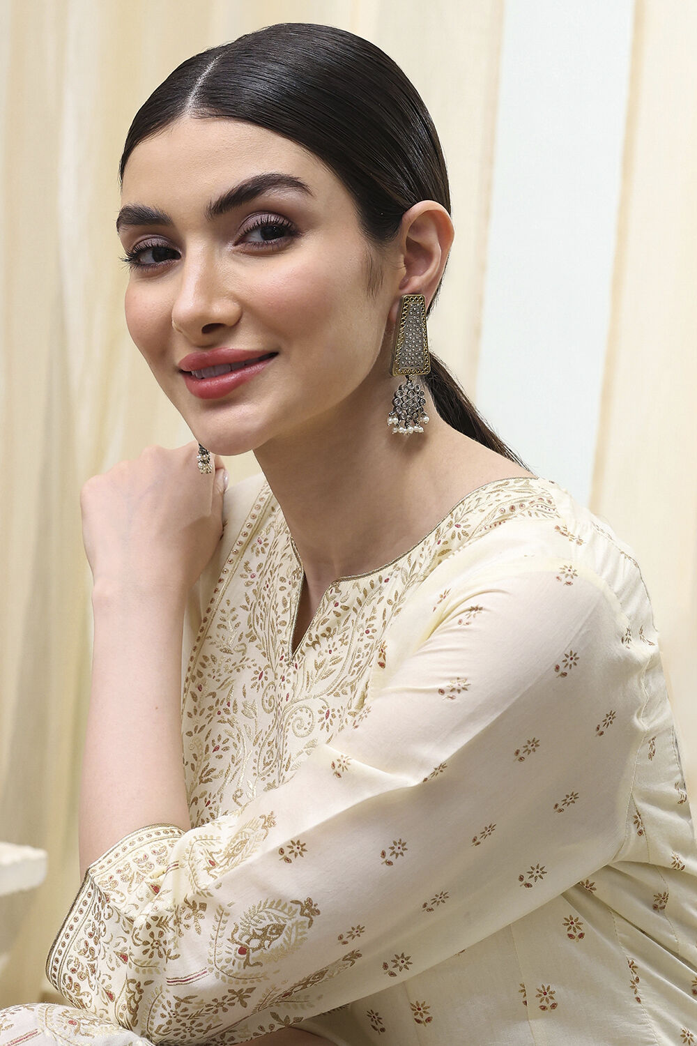 Off White Brass Drop & Danglers image number 3