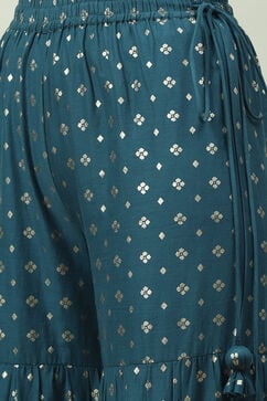Teal Blue Viscose Straight Kurta Garara Suit Set image number 2